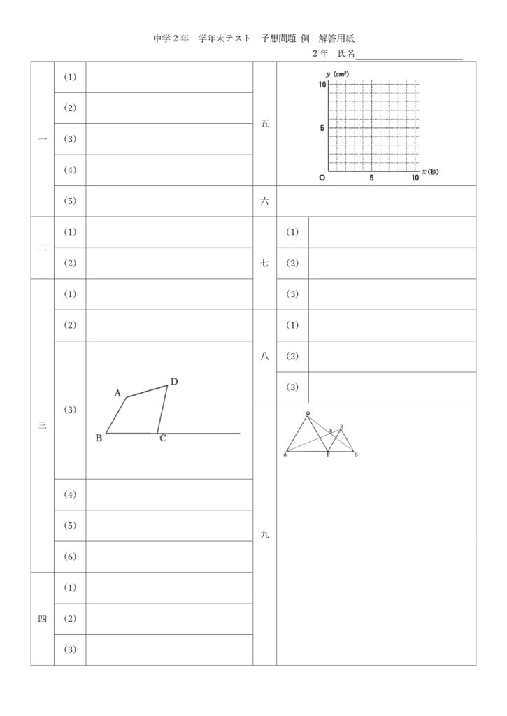 中学2年学年末テスト予想問題解答用紙